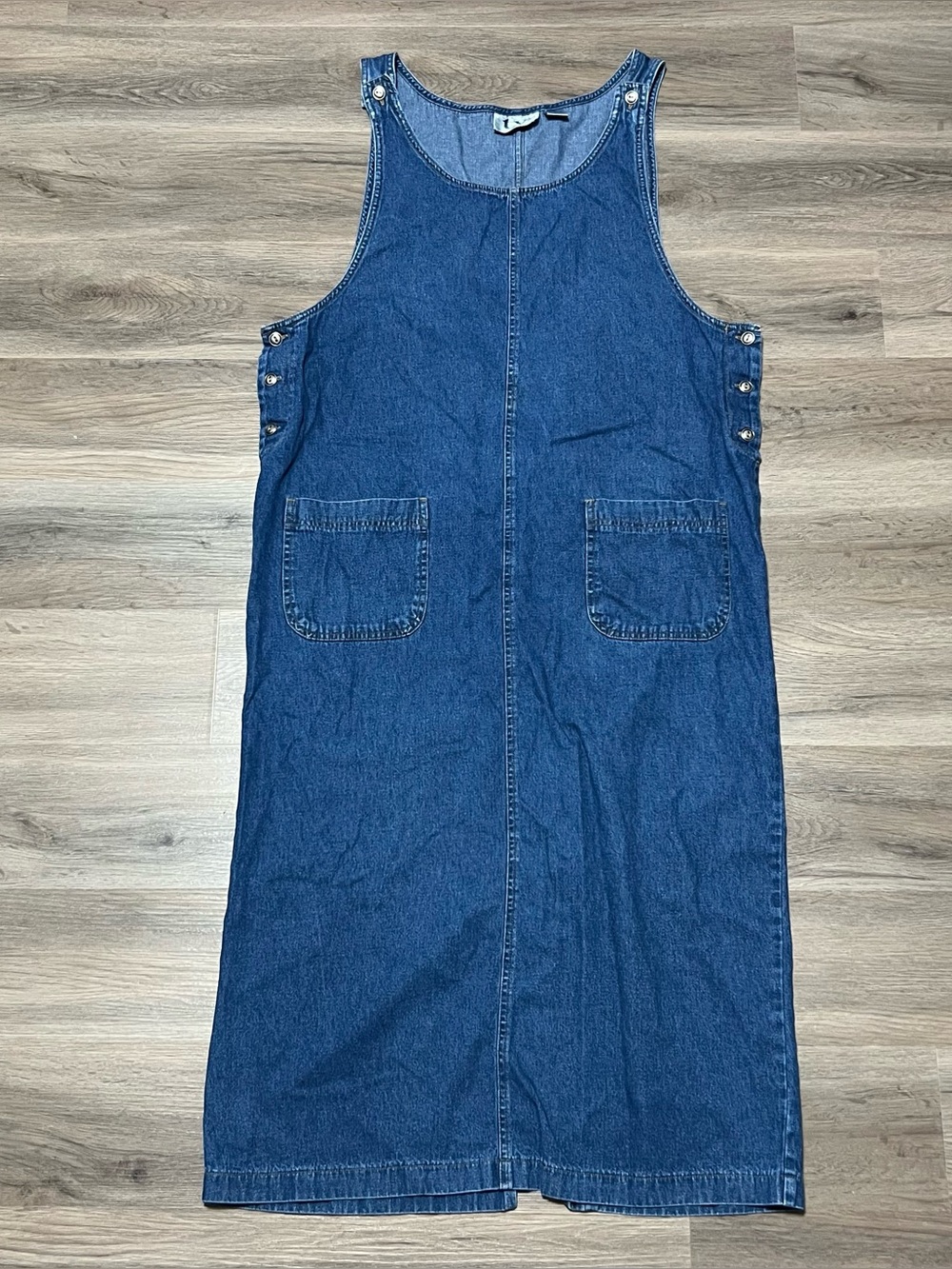 Original Ty Womens 16 Denim Maxi Dress Blue Jean 100% Cotton Pockets Buttons VTG